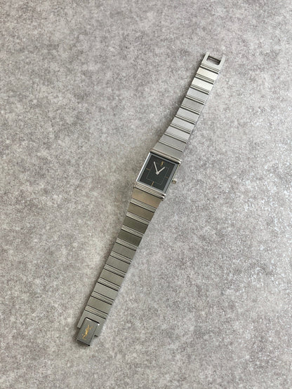 Yves Saint Laurent YSL Logo Quartz Watch Silver 2200-221362 Vintage nbbdz8