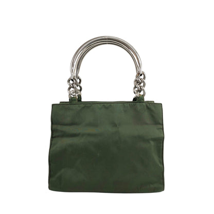 PRADA Triangle Logo Metal Handle Handbag Green Vintage xdsyty