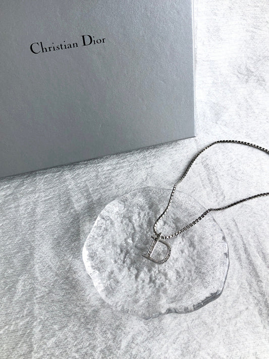 Christian Dior Logo Rhinestone Necklace Silver Vintage 2bv52f