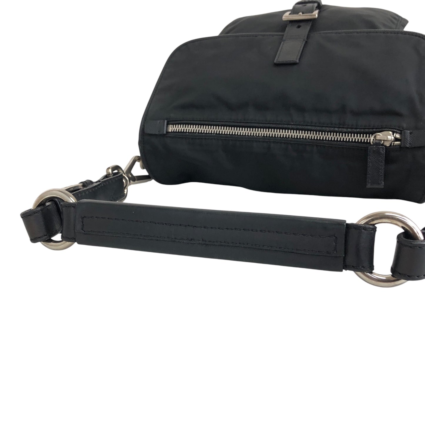 PRADA Triangle Logo Front Buckle Shoulder bag Black Vintage n23xhp