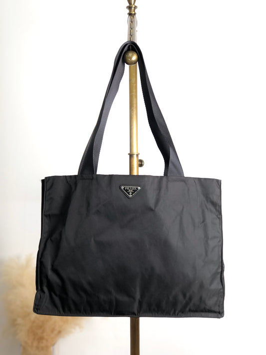PRADA Tessuto Triangle Logo Totebag Black Vintage 3agdbz