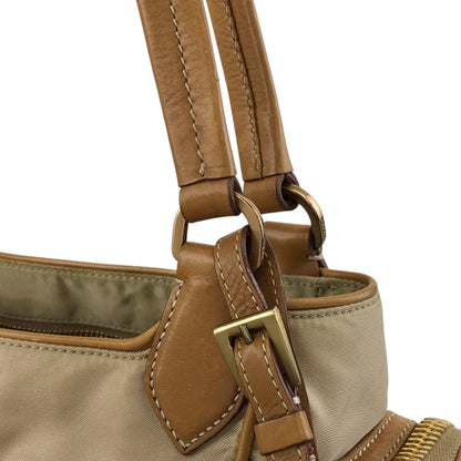 PRADA Tessuto Triangle Logo Side Pocket Handbag Beige Vintage a35ftn