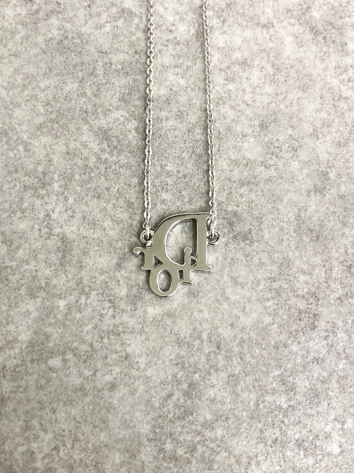 Christian Dior Logo Motif Rhinestone Necklace Silver Vintage 7cngfa