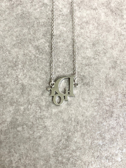 Christian Dior Logo Motif Rhinestone Necklace Silver Vintage 7cngfa