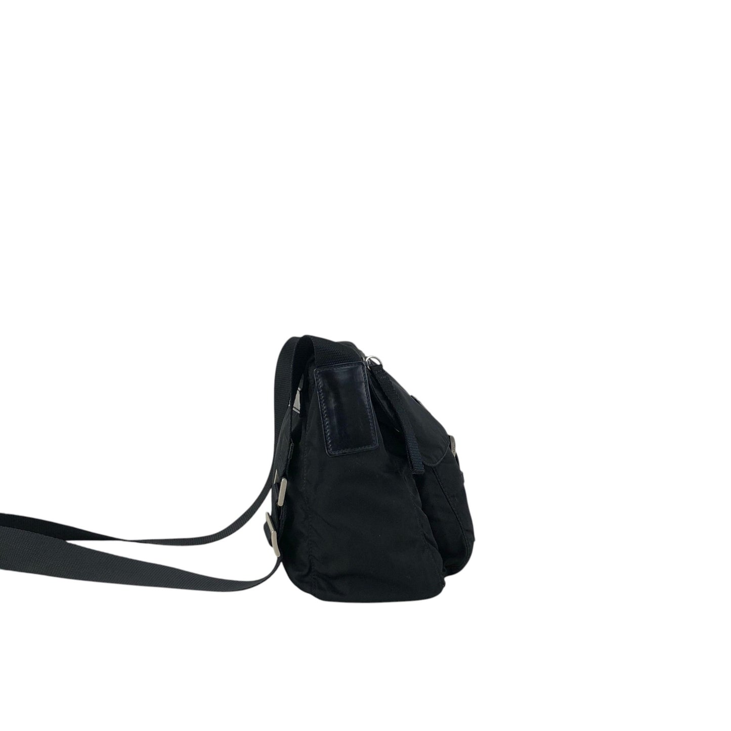 PRADA Tessuto Triangle Logo Front Buckle Shoulder bag Black Vintage d42ma2