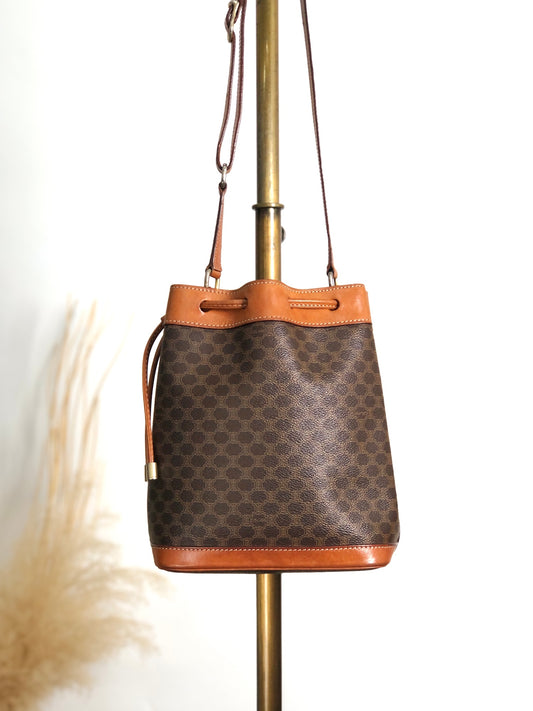 CELINE Macadam Drawstring Small Shoulder bag Brown Vintage kzhdhu