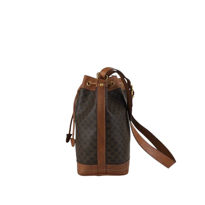 CELINE Macadam Blason Drawstring Shoulder bag Brown Vintage fmd3v6