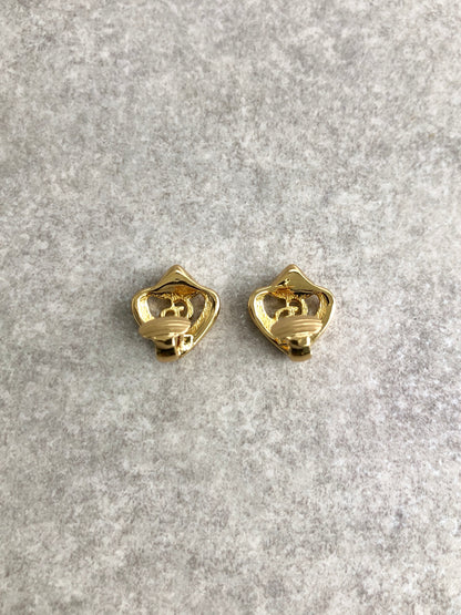 Christian Dior CD Logo Heart Motif Earrings Gold Vintage e88g44