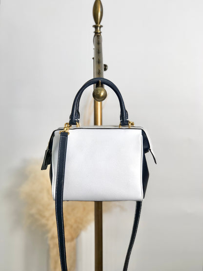 CELINE Two-way Small Boston bag Shoulder bag White×Navy Vintage gbtb54