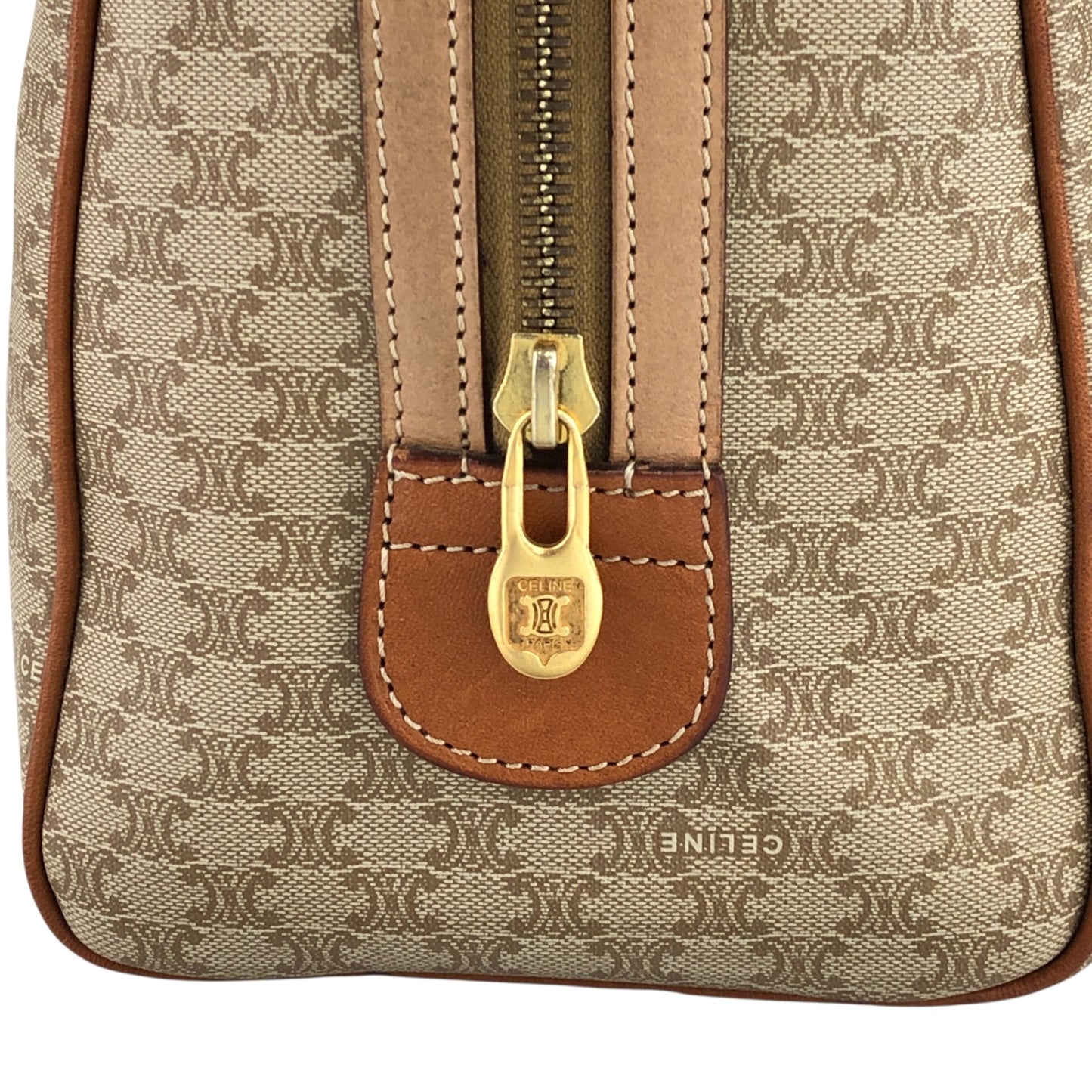 CELINE Macadam Blason Handbag Boston bag Beige Vintage t7x7kn