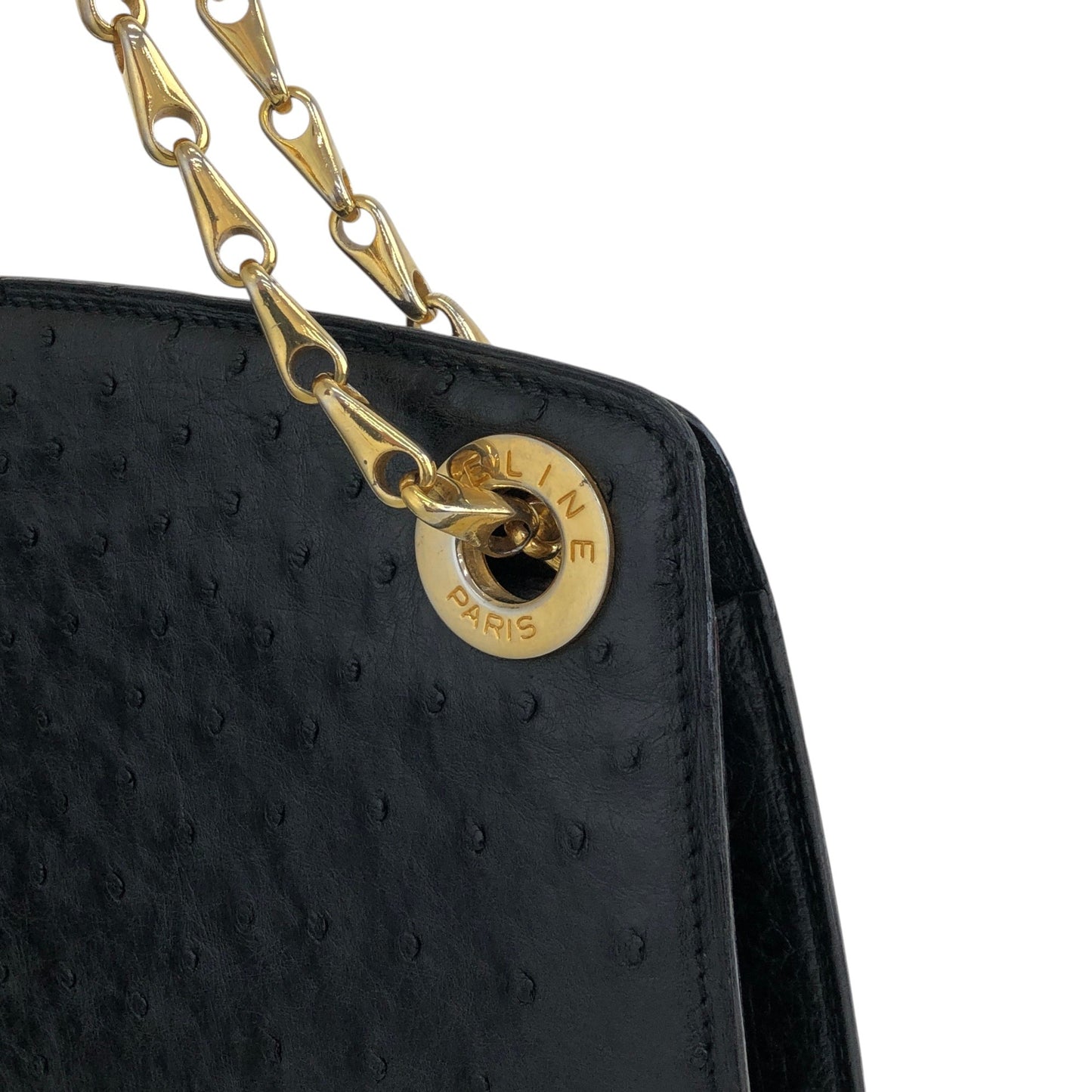 CELINE Circle Logo Chain Shoulder bag Black Vintage uyxx4c