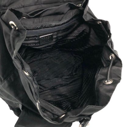 PRADA Tessuto Triangle Logo Front Buckle Double Pocket Backpack Black Vintage 5kjjr2