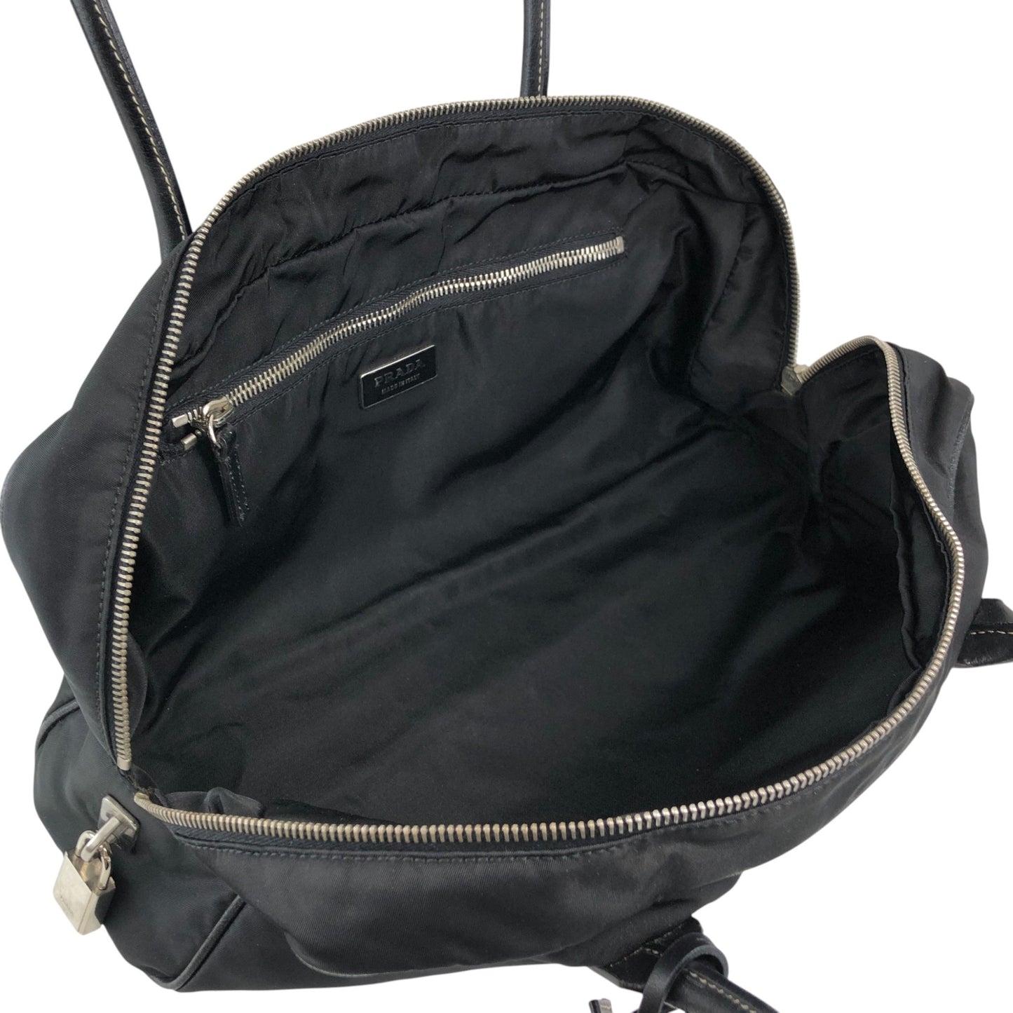 PRADA Tessuto Triangle Logo Padlock Small Boston bag Handbag Black Vintage xxiw34