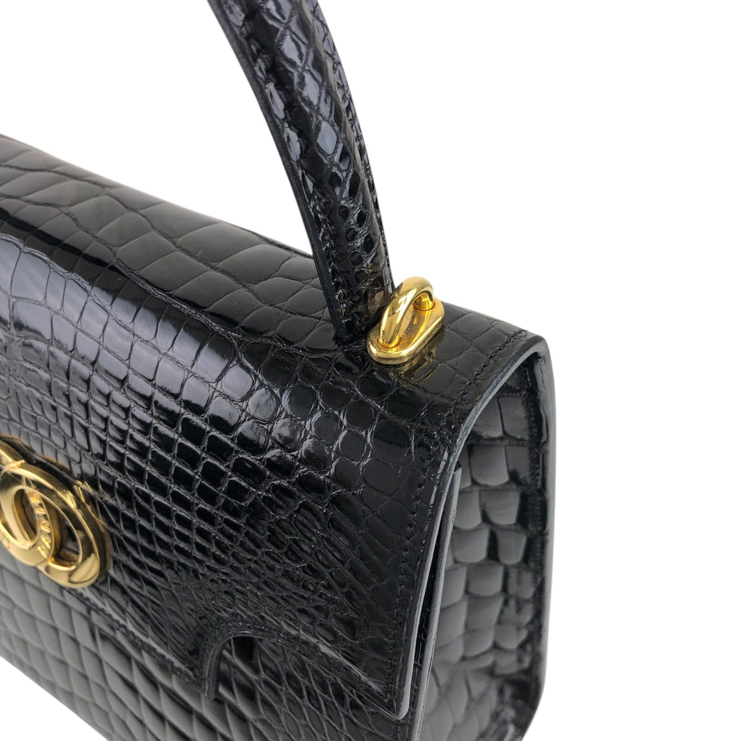 CELINE Circle Logo Two-way Top Handle Handbag Shoulder bag Black Vintage bwjy43