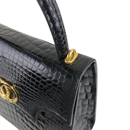 CELINE Circle Logo Two-way Top Handle Handbag Shoulder bag Black Vintage bwjy43