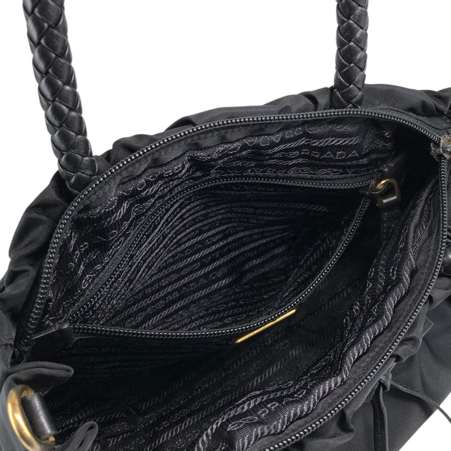 PRADA Logo Ribbon Motif Two-way Handbag Shoulder bag Black Vintage sc4cff