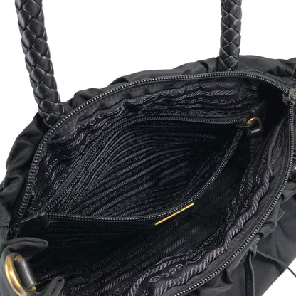 PRADA Logo Ribbon Motif Two-way Handbag Shoulder bag Black Vintage sc4cff
