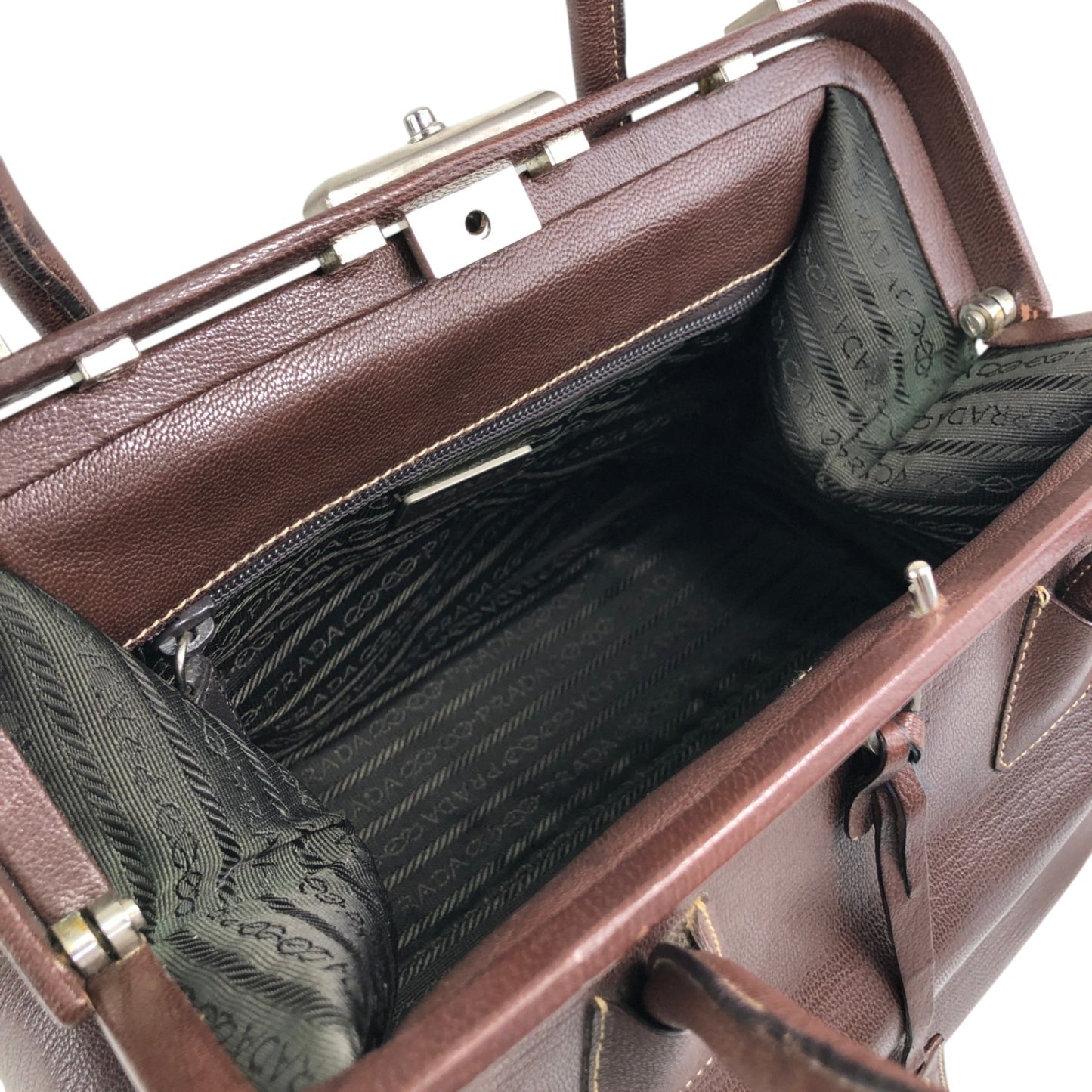PRADA Metal Clasp Handbag Brown Vintage zwwp2k