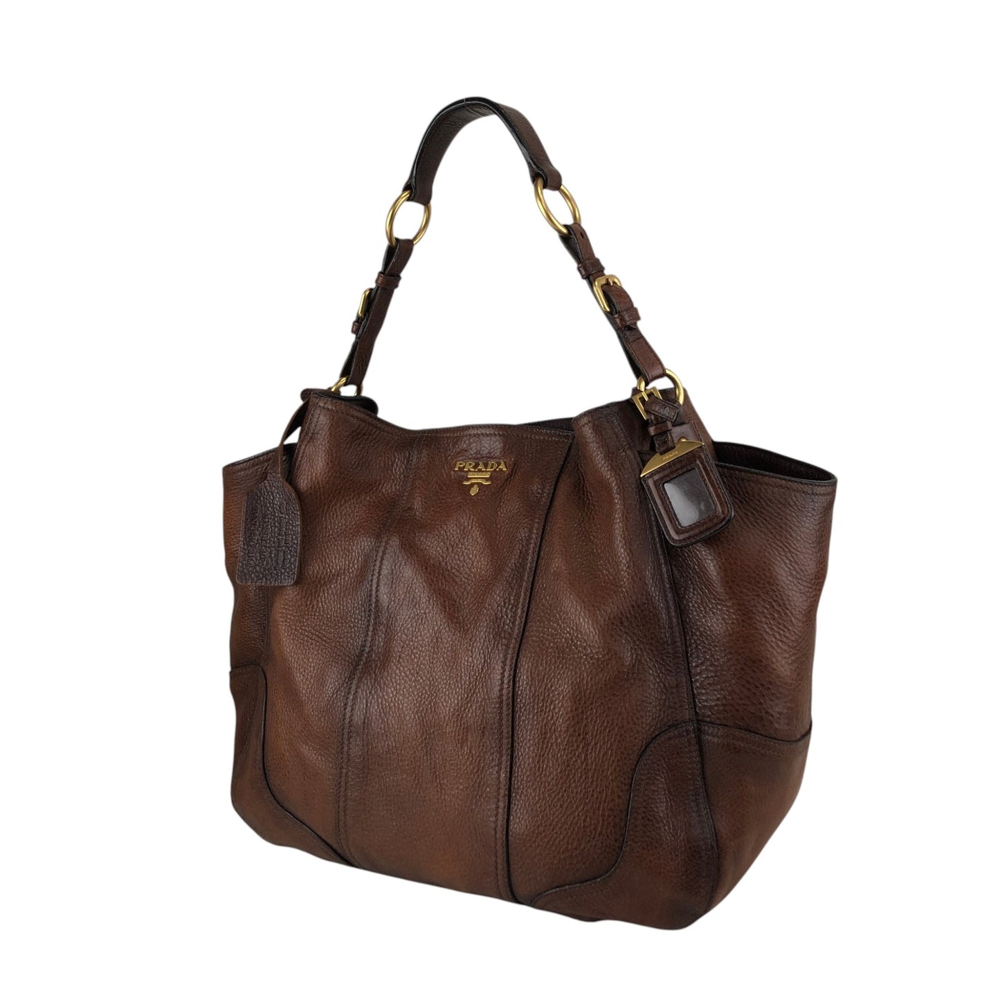 PRADA Logo Shoulder bag Brown Vintage viv5ss