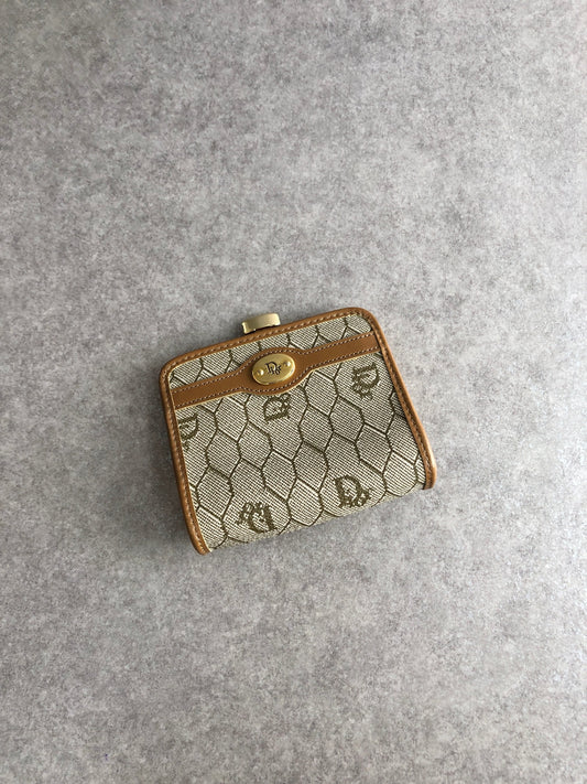 Christian Dior Honeycomb Pattern Logo Coin Purse Beige Vintage ds7dx5