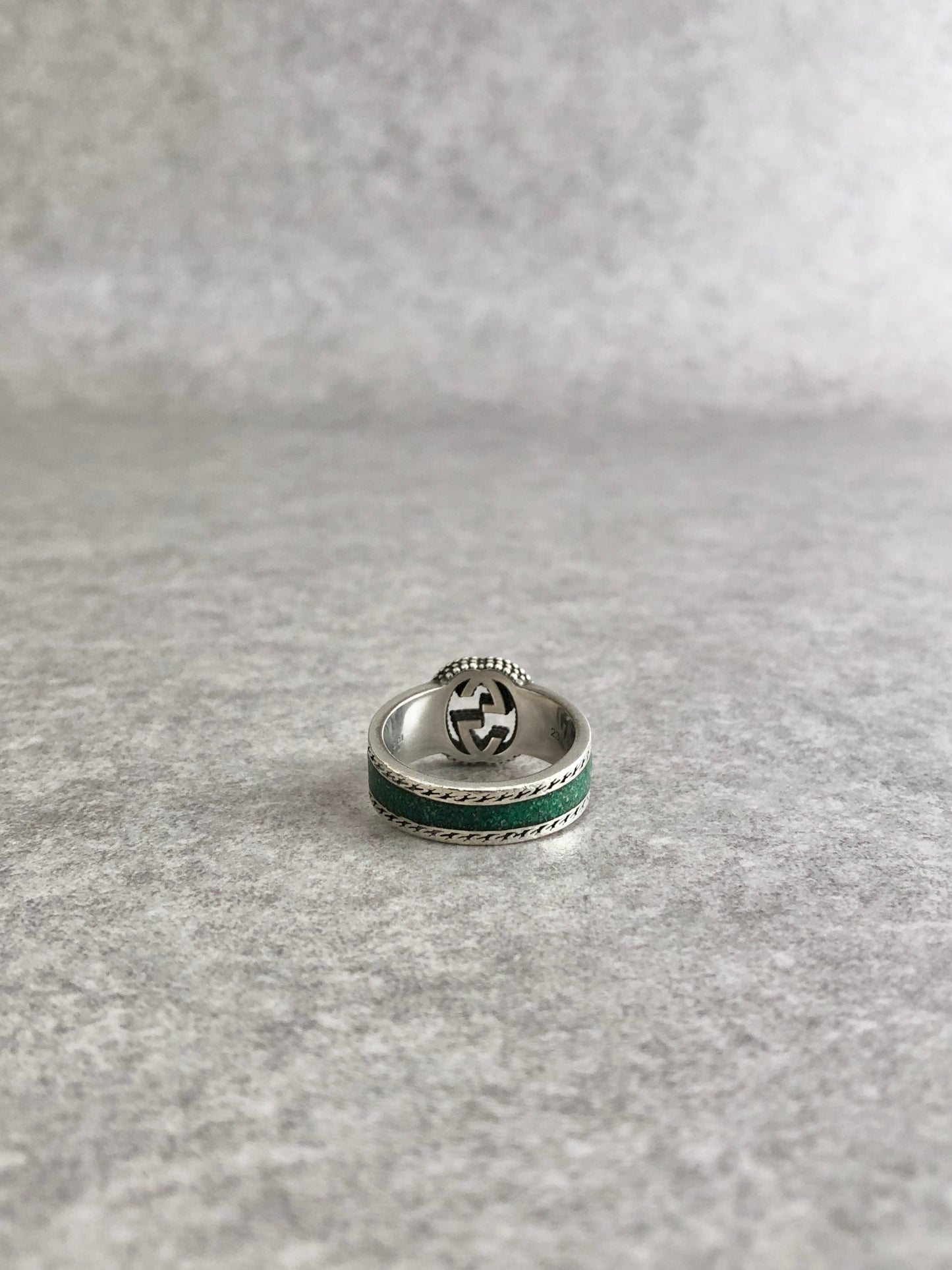 GUCCI Interlocking SILVER925 Ring Silver×Enamel Green Vintage kxthb4