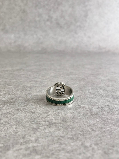 GUCCI Interlocking SILVER925 Ring Silver×Enamel Green Vintage kxthb4