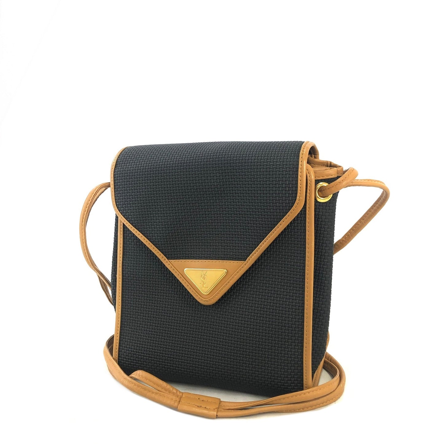 Yves Saint Laurent YSL Logo Nylon Leather Crossbody Shoulder bag Black Vintage n3ryut