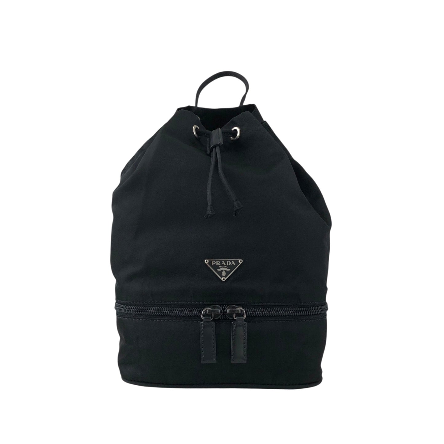 PRADA Tessuto Triangle Logo Drawstring Small Handbag Black Vintage erv6gi