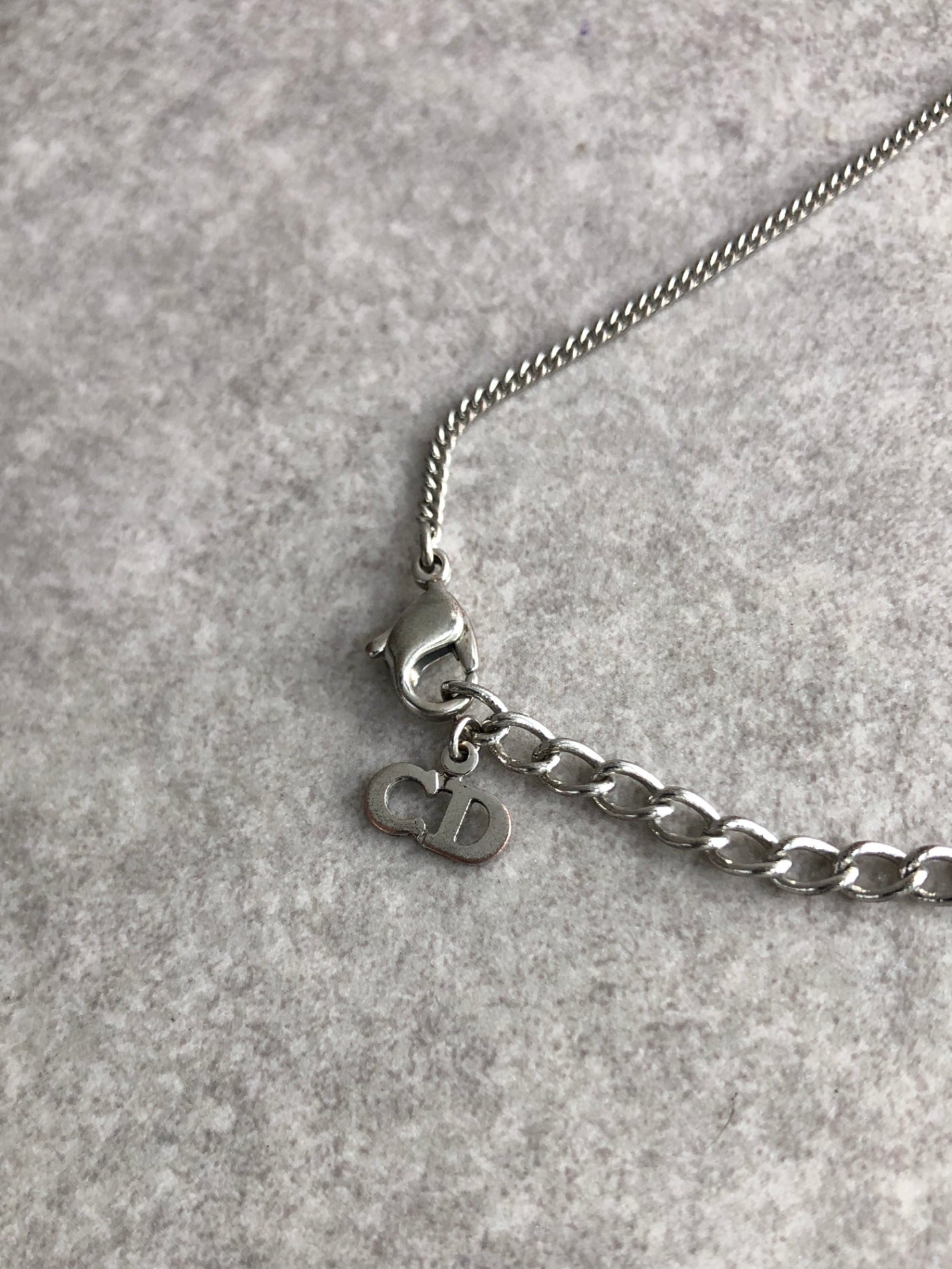 Christian Dior Logo Motif Rhinestone Necklace Silver Vintage zm2rcu