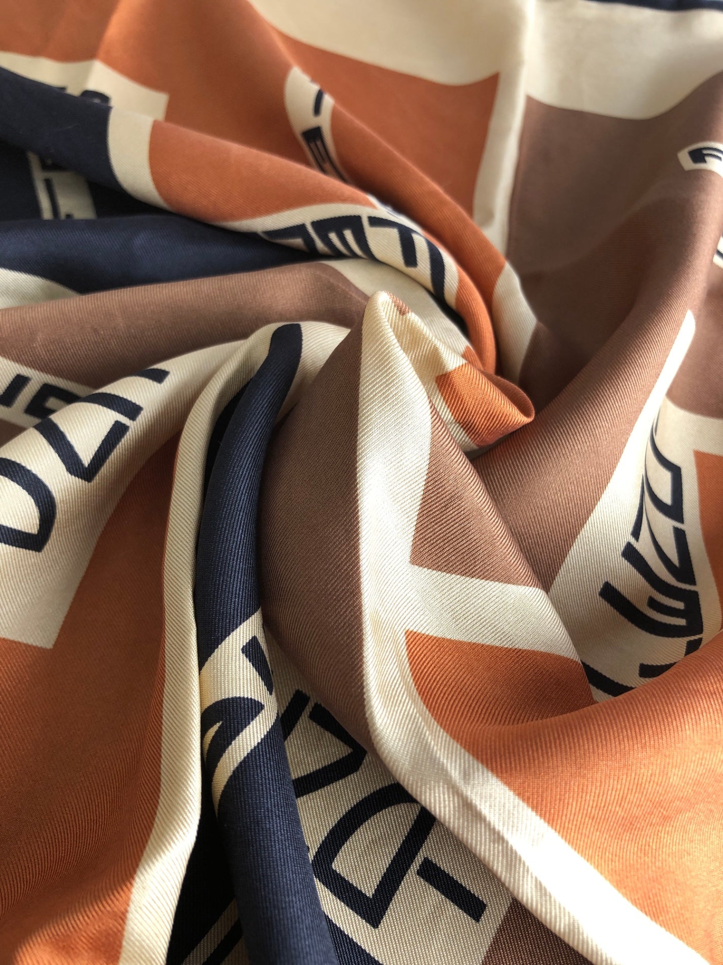 FENDI Silk100% Scarf Brown Vintage tkau2i