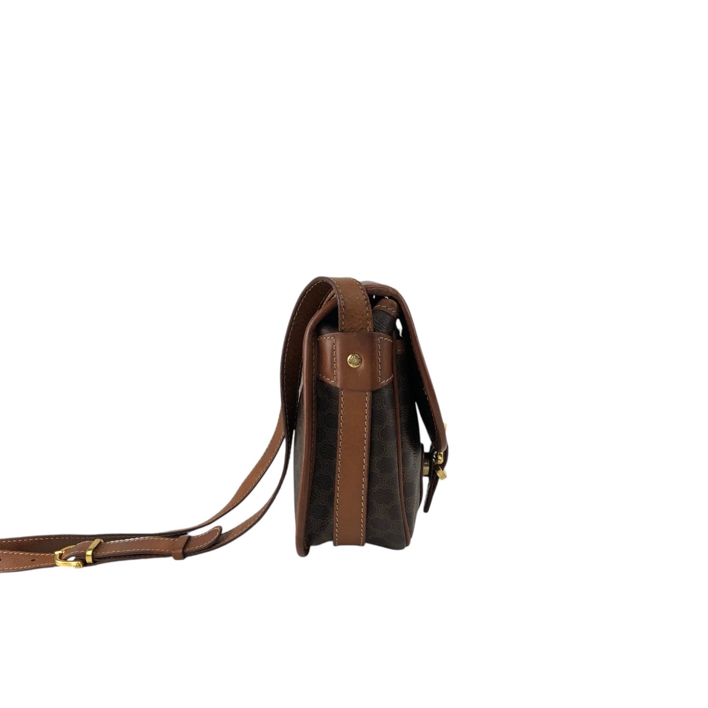 CELINE Macadam Blason Front Buckle Shoulder bag Brown Vintage ketsrv