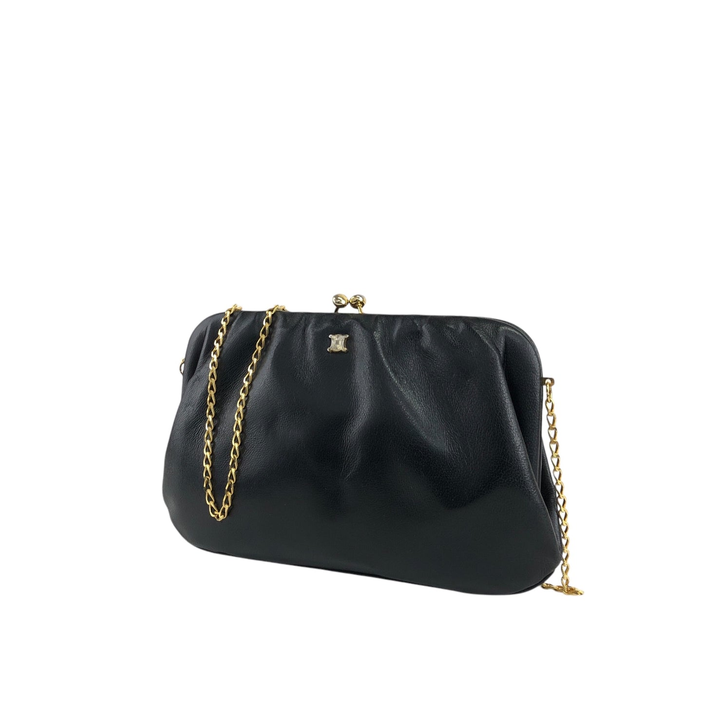 CELINE Blason Metal Clasp Chain Shoulder bag Black Vintage bfh6px
