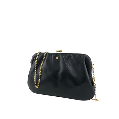 CELINE Blason Metal Clasp Chain Shoulder bag Black Vintage bfh6px
