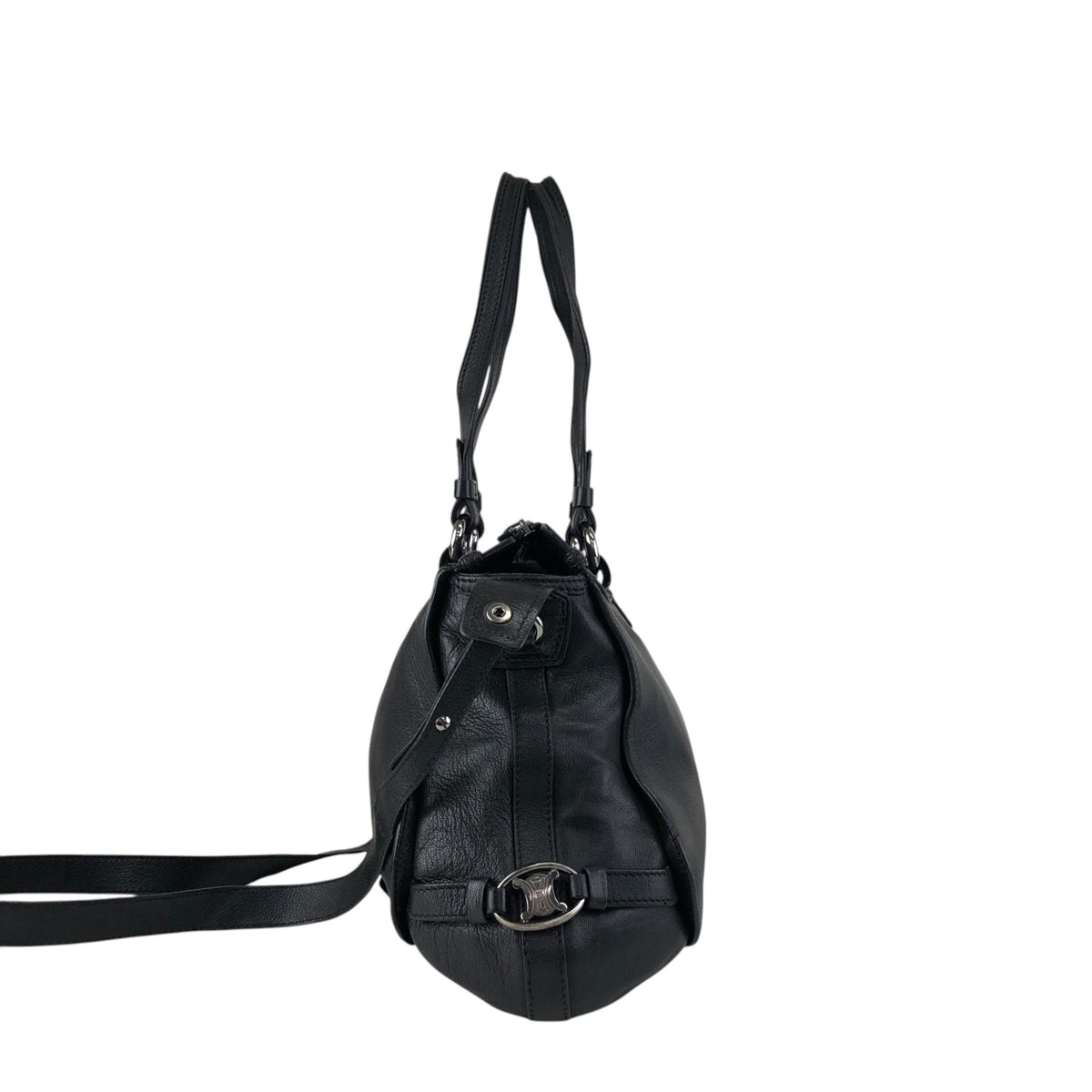 CELINE Triomphe Two-way Handbag  Shoulder bag Black Vintage 4xt5x6