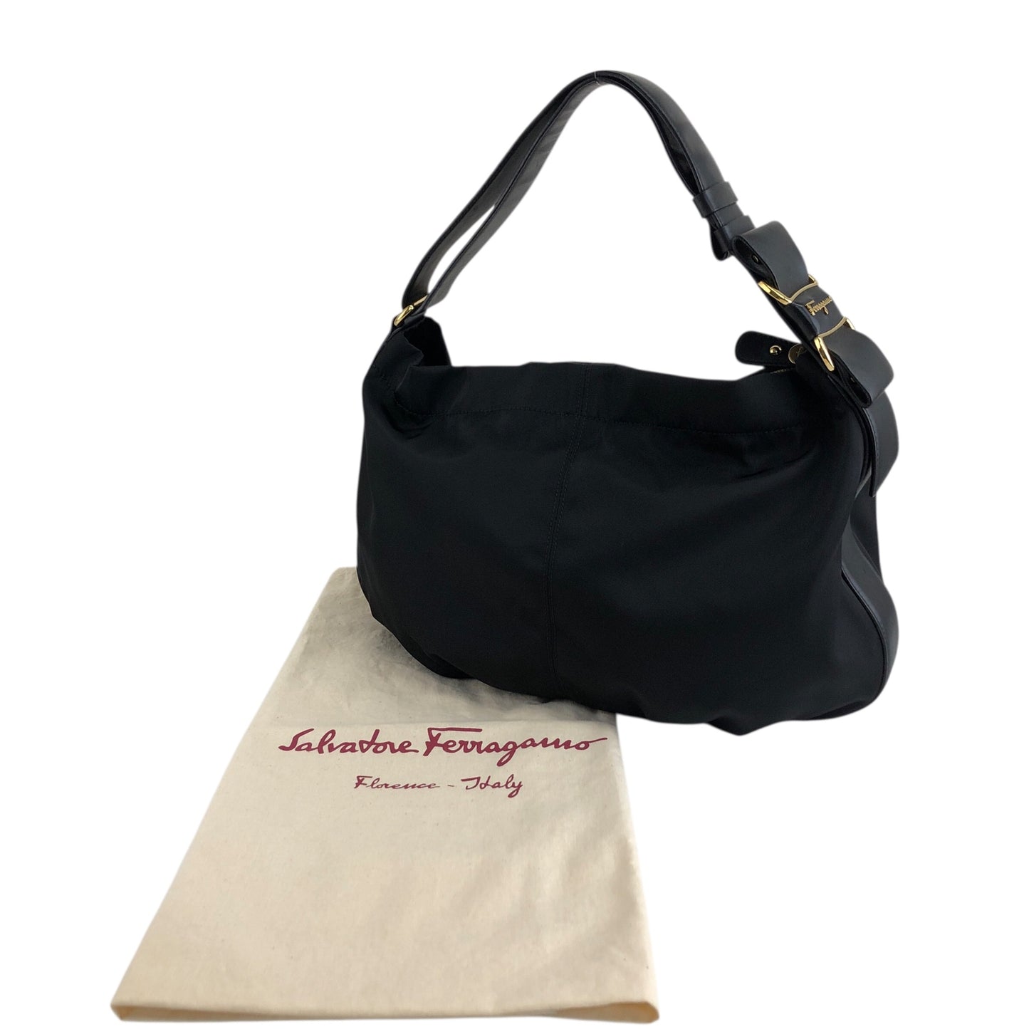 Salvatore Ferragamo Vala Ribbon Shoulder bag Hobobag Black Vintage j5vaua