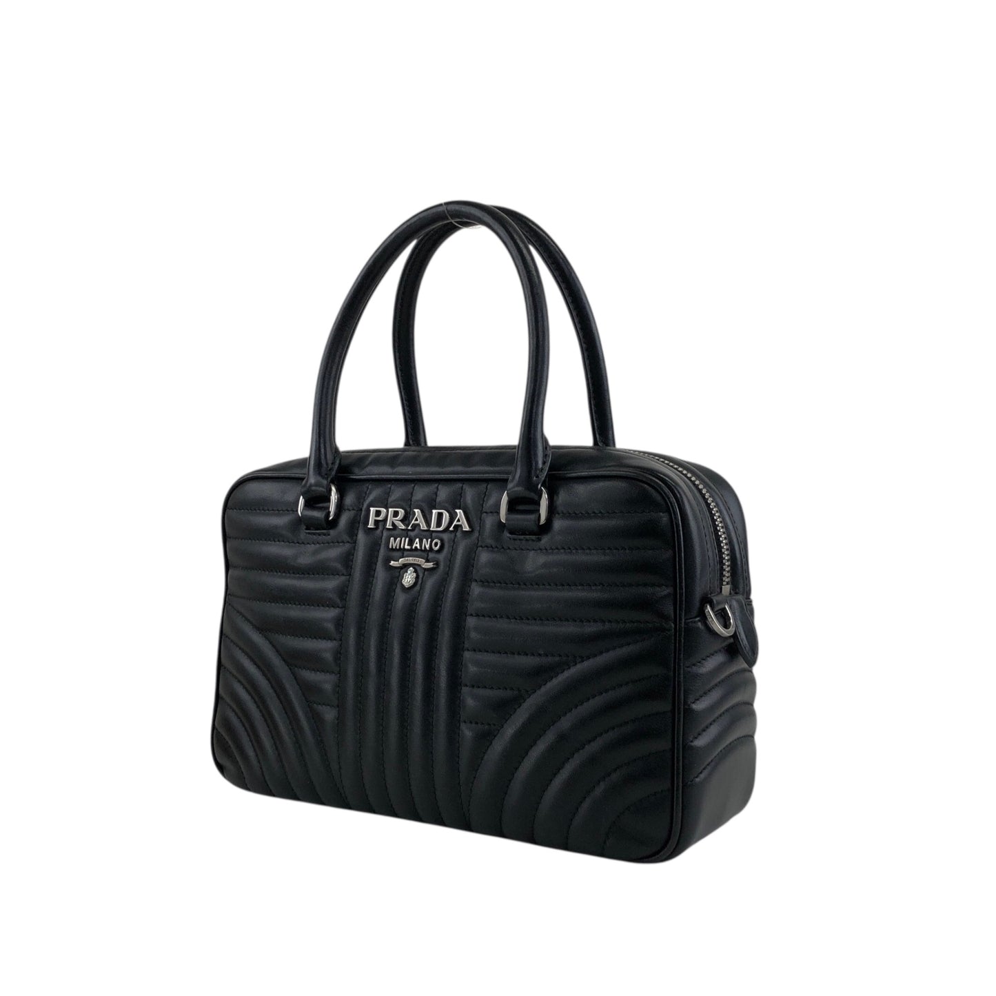 PRADA Logo Small Boston bag Handbag Black Vintage v7w6vi