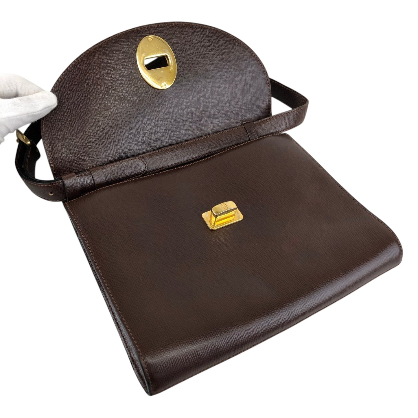 Christian Dior CD Logo Turn Lock Shoulder bag Brown Vintage navndx