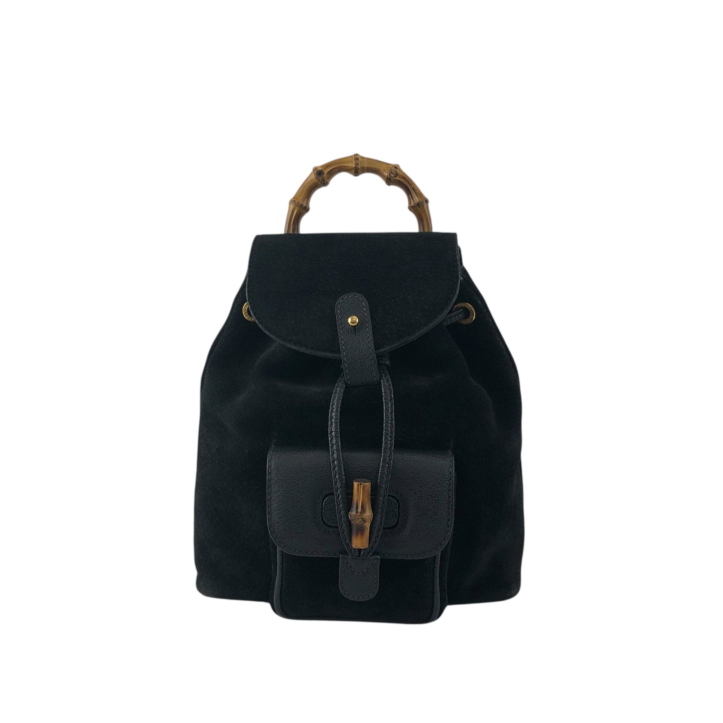 GUCCI Bamboo Turn Lock Backpack Black Vintage bkpfsf