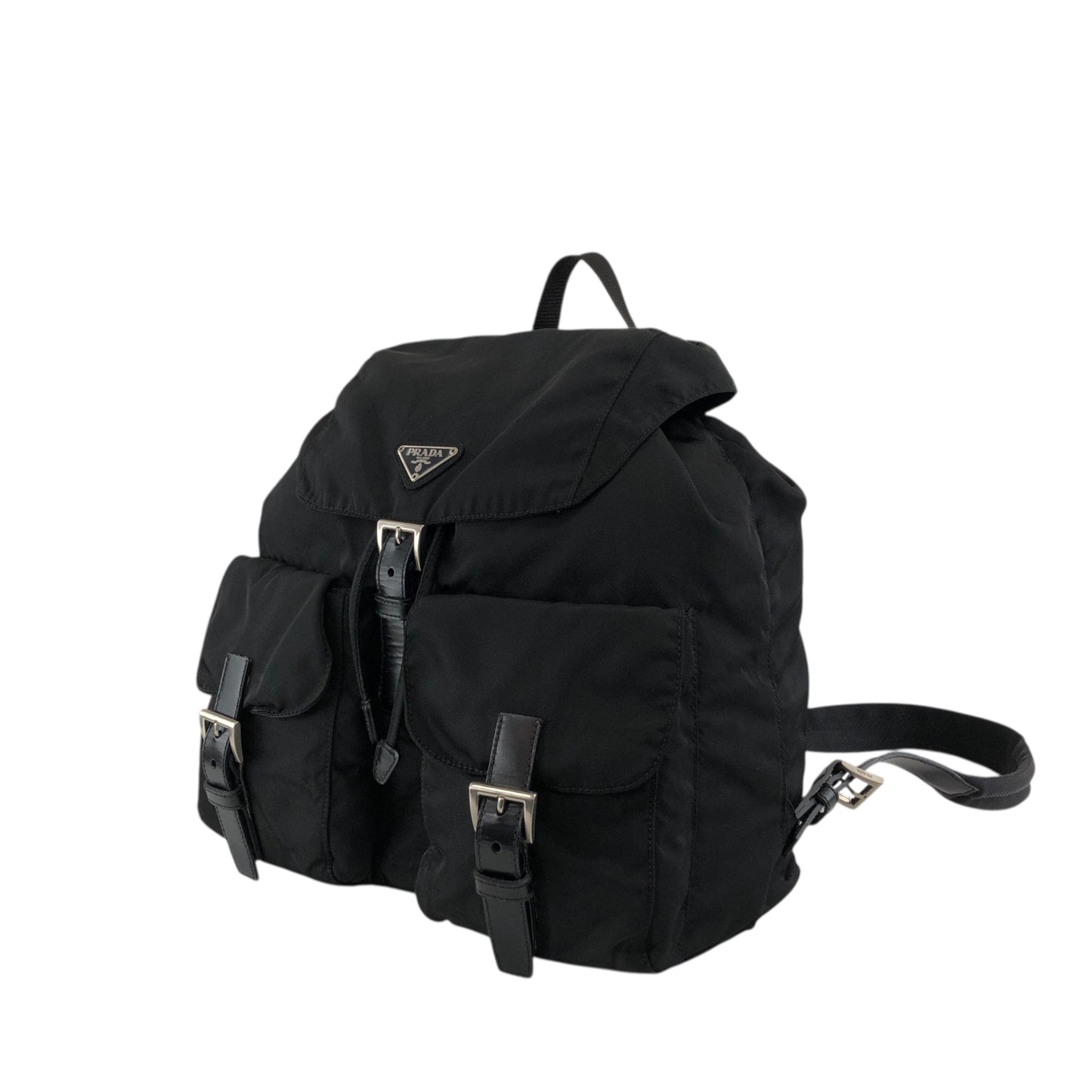 PRADA Tessuto Triangle Logo Double Pocket Backpack Black Vintage vsidzm