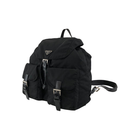 PRADA Tessuto Triangle Logo Double Pocket Backpack Black Vintage vsidzm