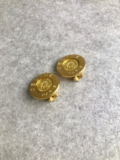 CELINE Logo Circle Earrings Gold Vintage ephg5y