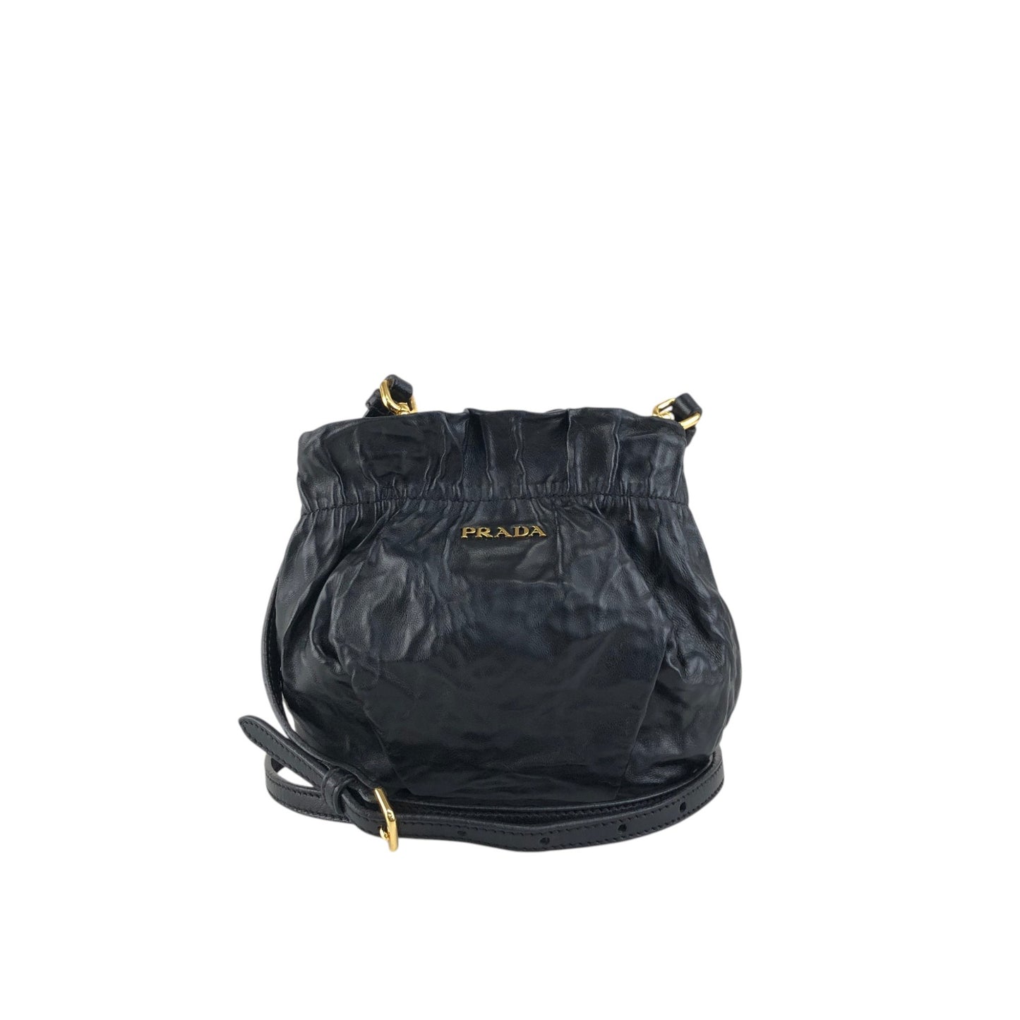PRADA Logo Drawstring Shoulder bag Black Vintage 4zjm5c