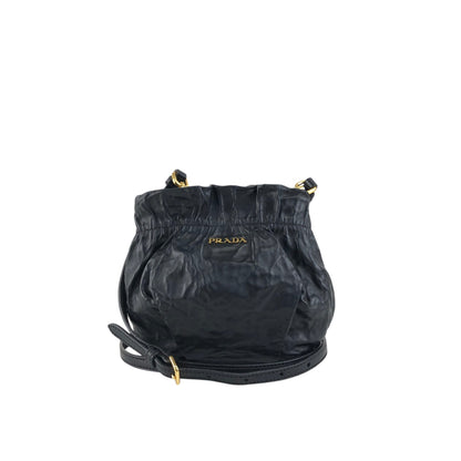 PRADA Logo Drawstring Shoulder bag Black Vintage 4zjm5c