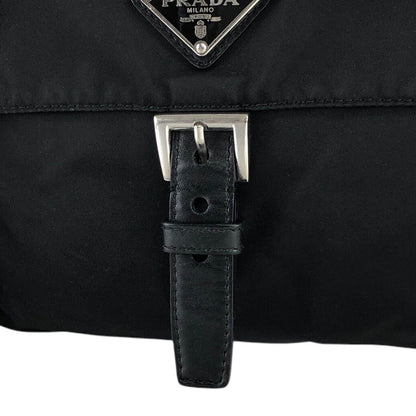 PRADA Triangle Logo Front Buckle Shoulder bag Black Vintage 3nuzig