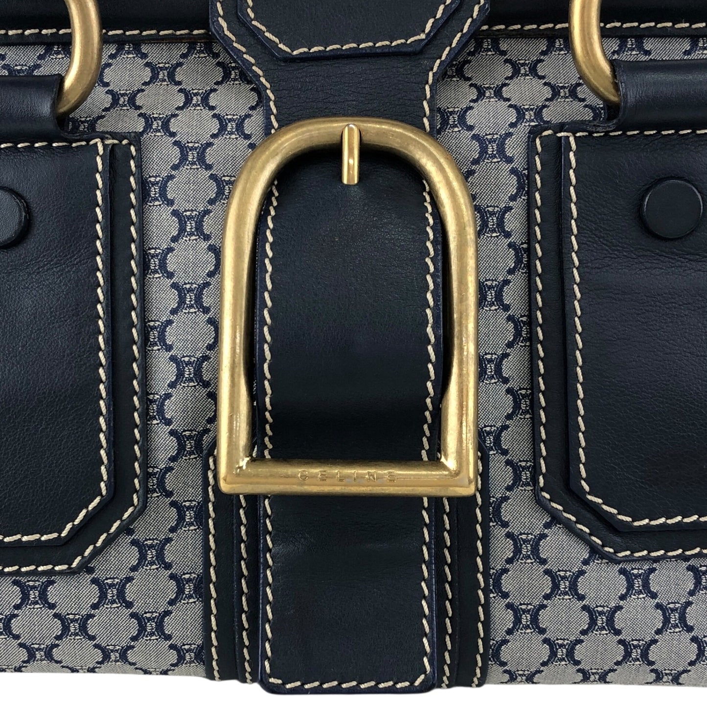 CELINE Blason Front Buckle Handbag Navy Vintage rk6nfn