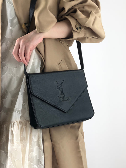Yves Saint Laurent YSL Stitch Leather Shoulder bag Black Vintage n6s3wy