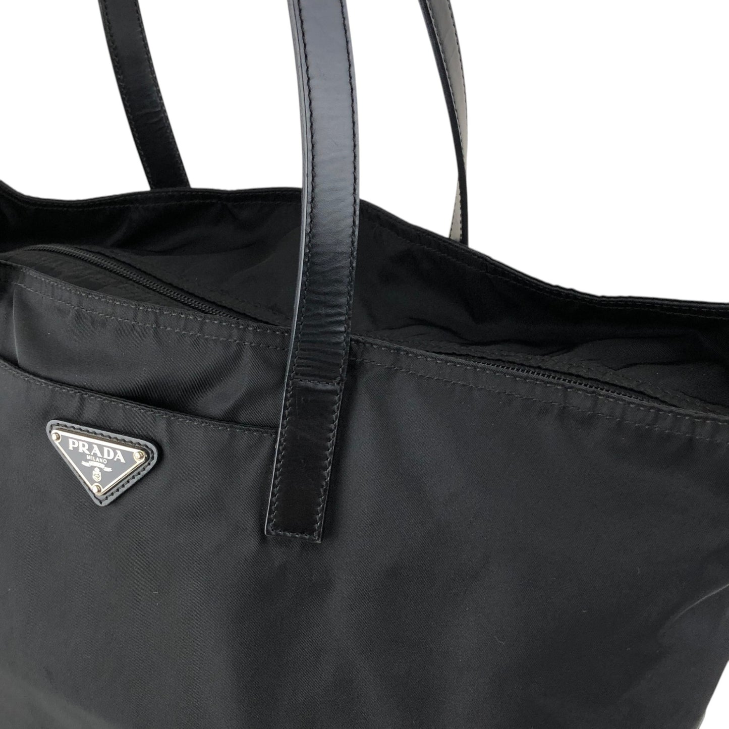 PRADA Tessuto Triangle Logo Totebag Black Vintage naaxd3