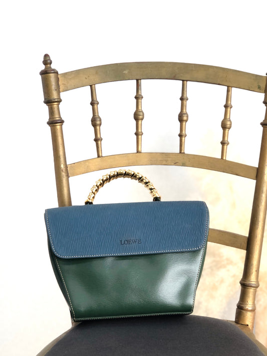 LOEWE Velazquez Handbag Vanity bag Blue×Green Vintage e3ji6u