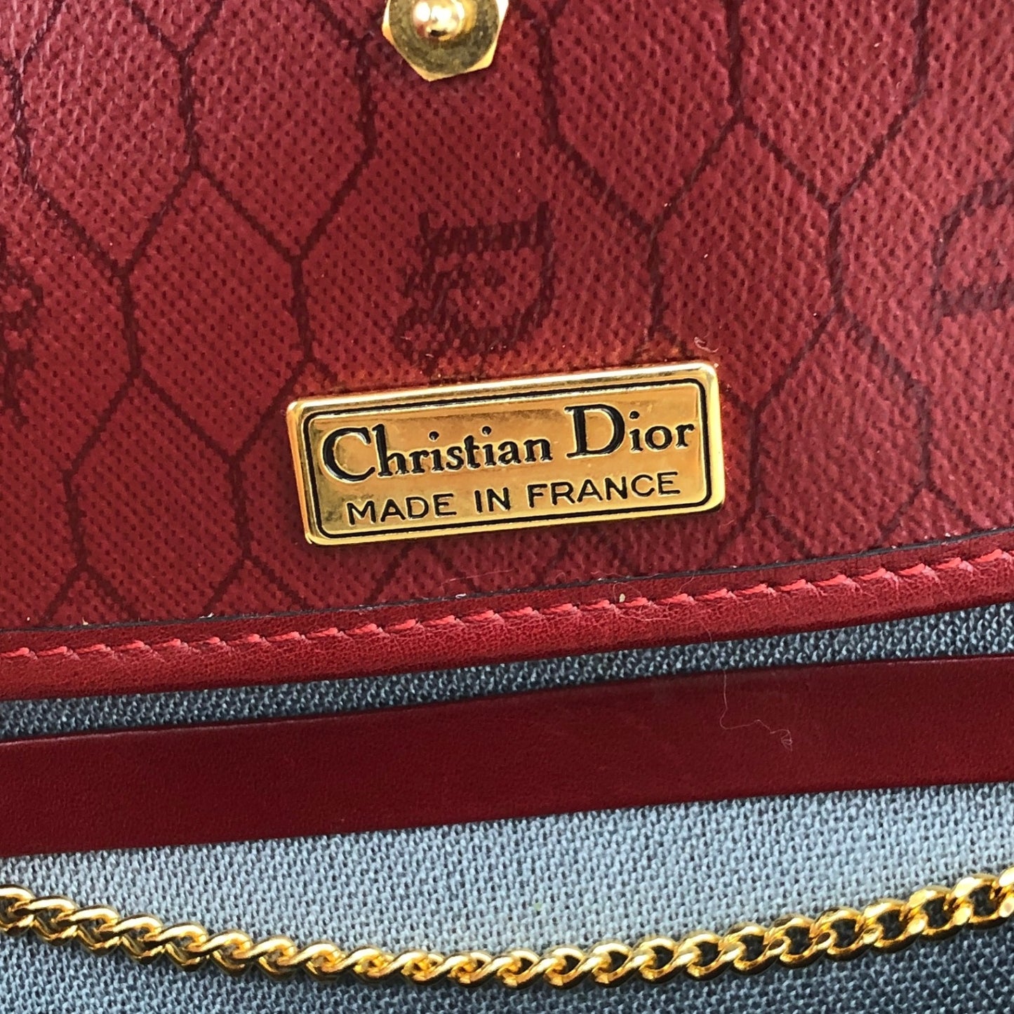 Christian Dior Honeycomb Pattern Logo Chain Shoulder bag Red Vintage u8temv