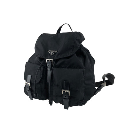 PRADA Tessuto Triangle Logo Double Pocket Backpack Black Vintage e8i3ab